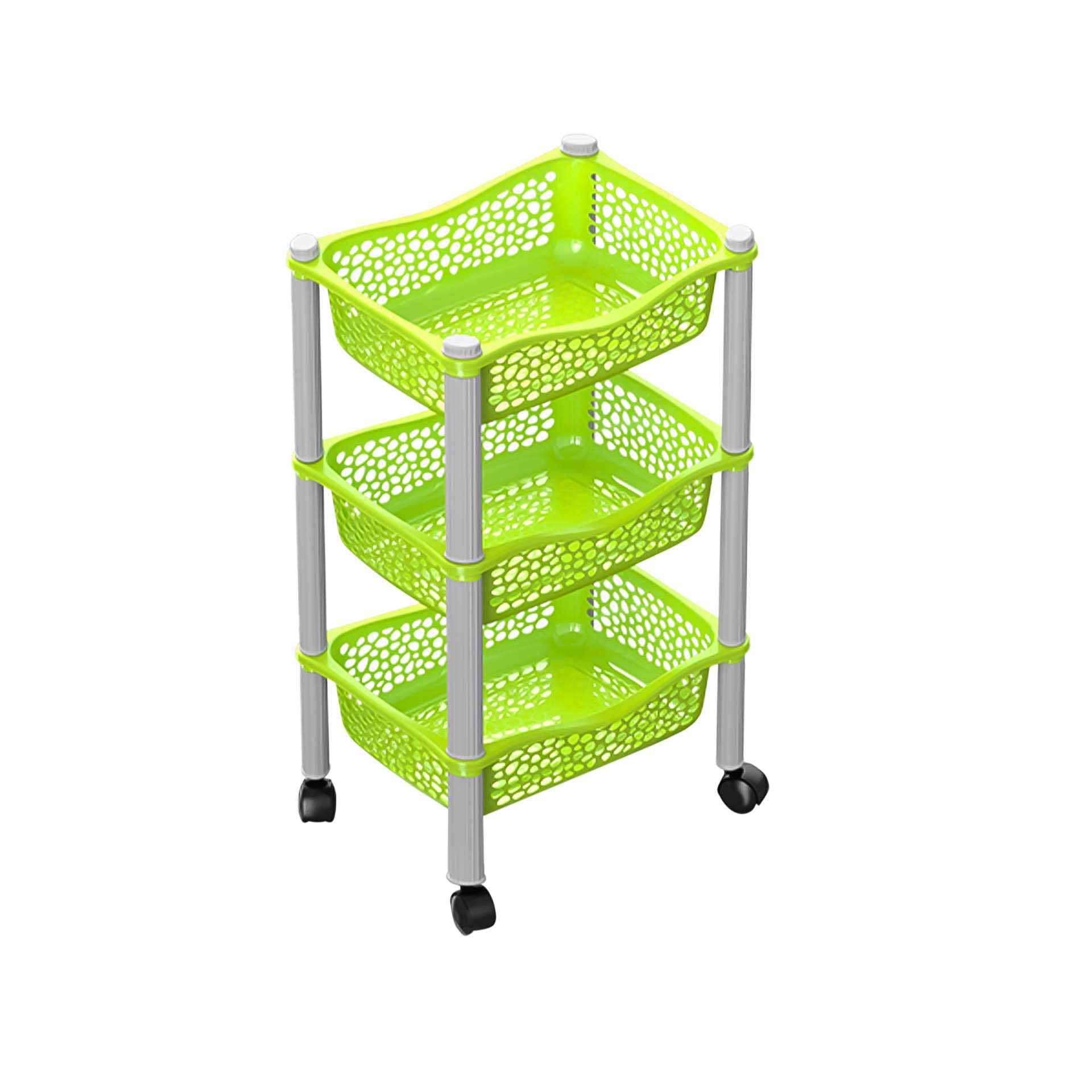 Carrinho Polipropileno Multipractic 3 Cestos Verde Lima 29.5X39X67cm