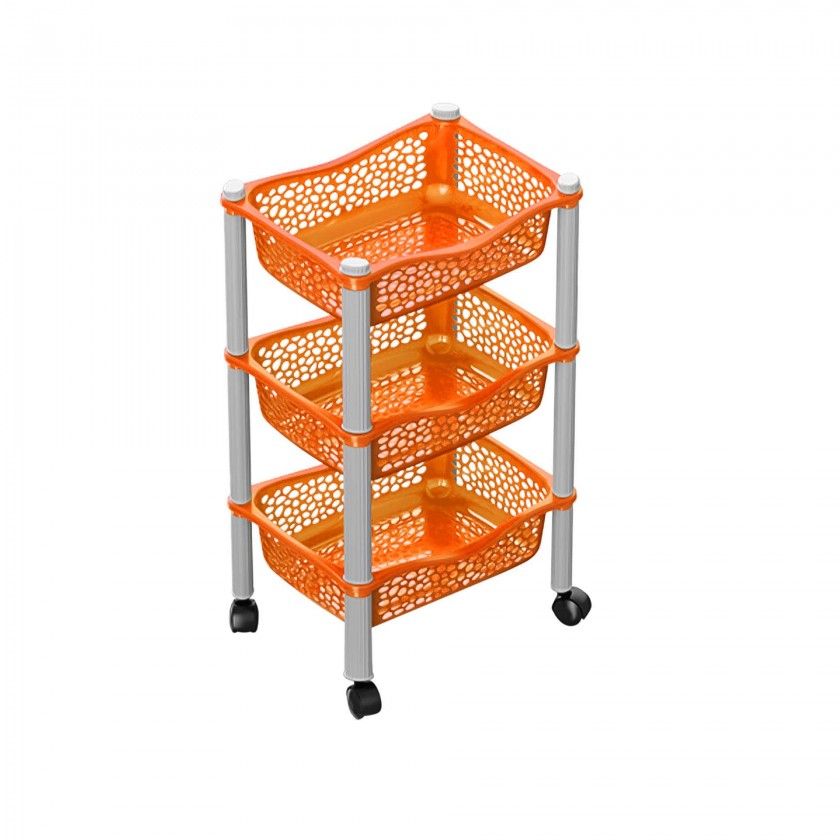 Carrinho Polipropileno Multipractic 3 Cestos Laranja 29.5X39X67cm