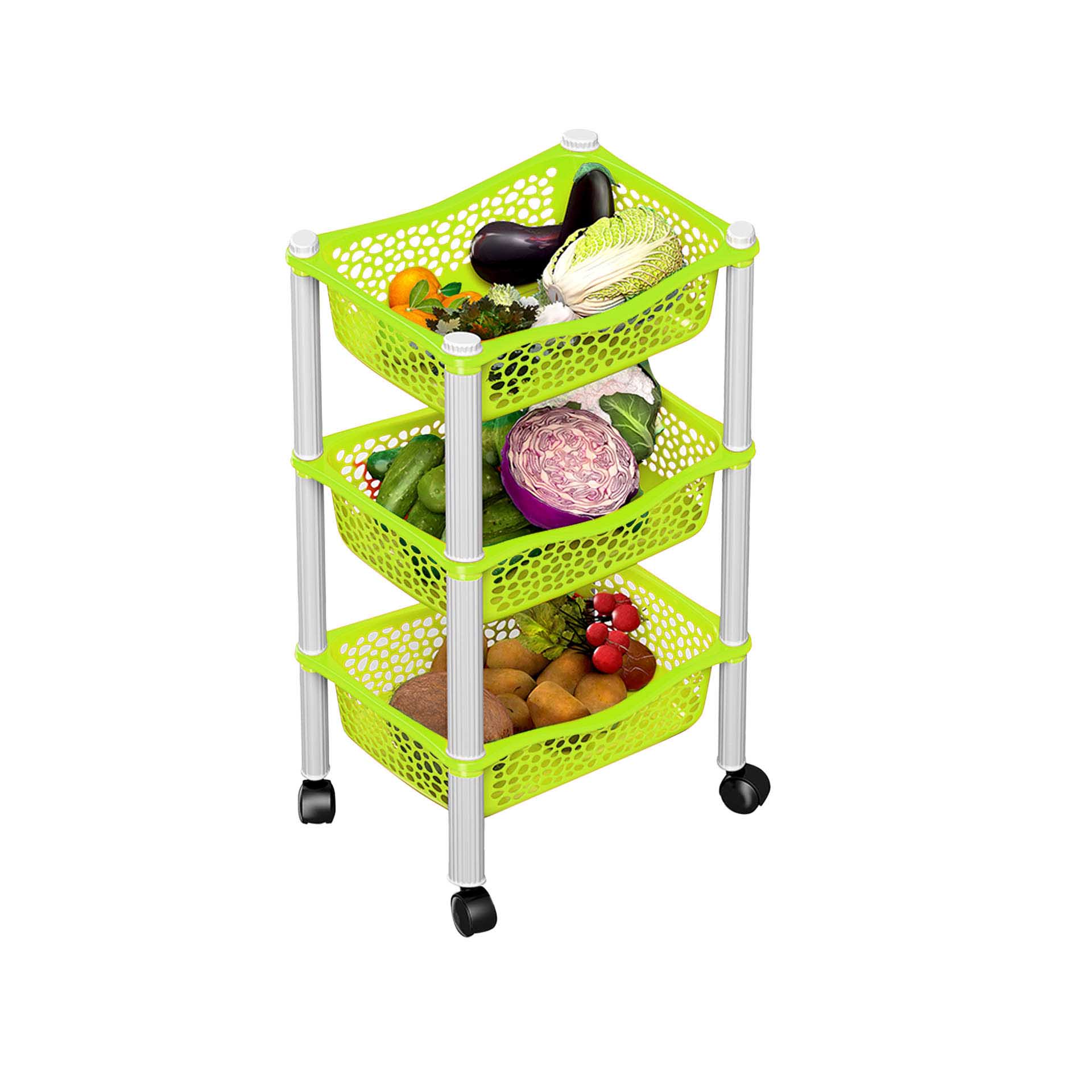 Carrinho Polipropileno Multipractic 3 Cestos Verde Lima 29.5X39X67cm