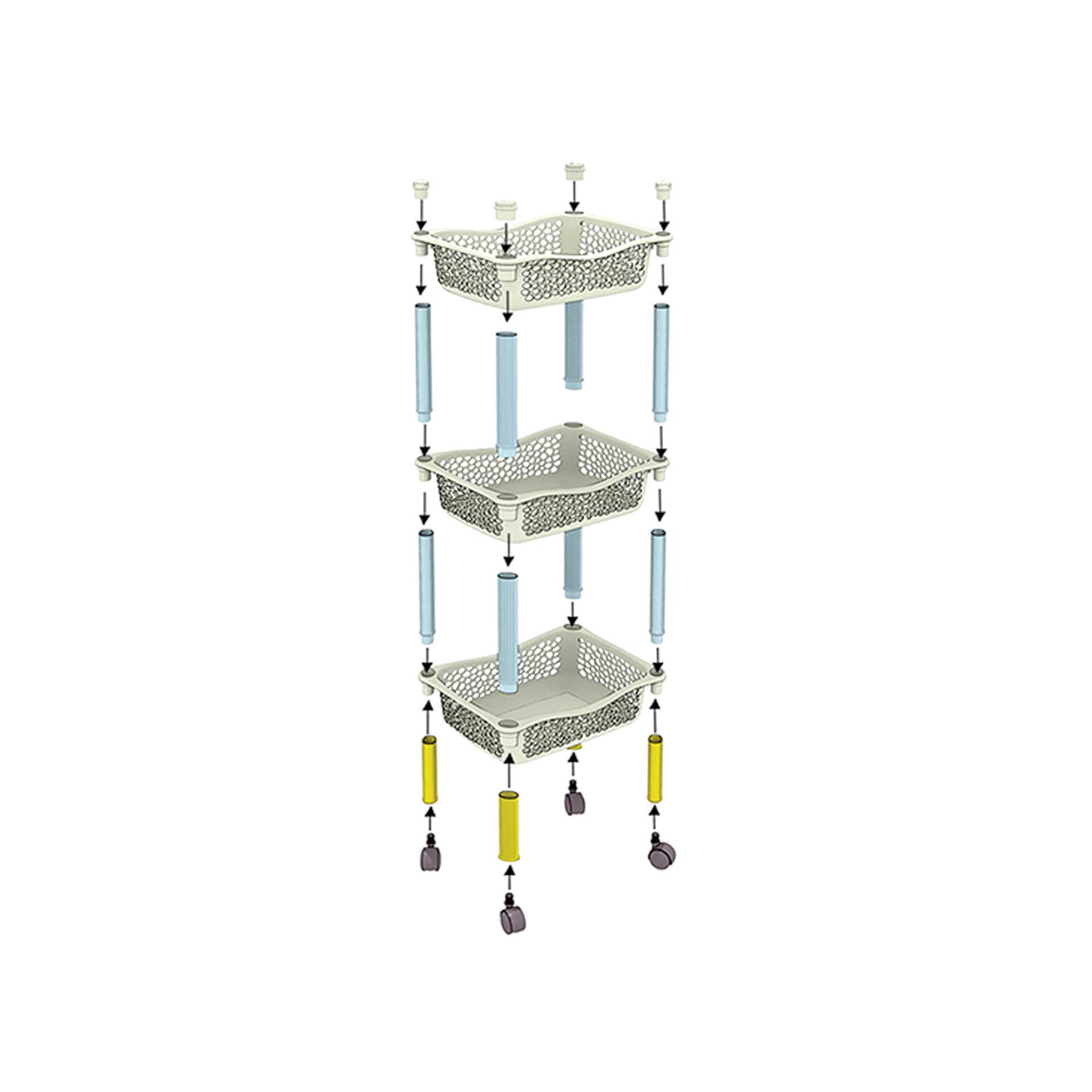 Carrinho Polipropileno Multipractic 3 Cestos Branco 29.5X39X67cm