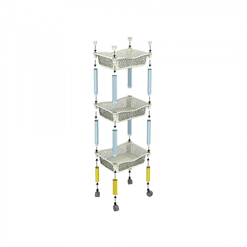 Carrinho Polipropileno Multipractic 3 Cestos Antracite 29.5X39X67cm