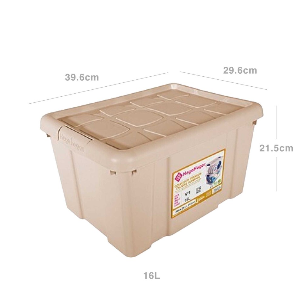 Caixa Arrumos New Box com Fechos Bege 16l 39.6X29.6X21.5cm