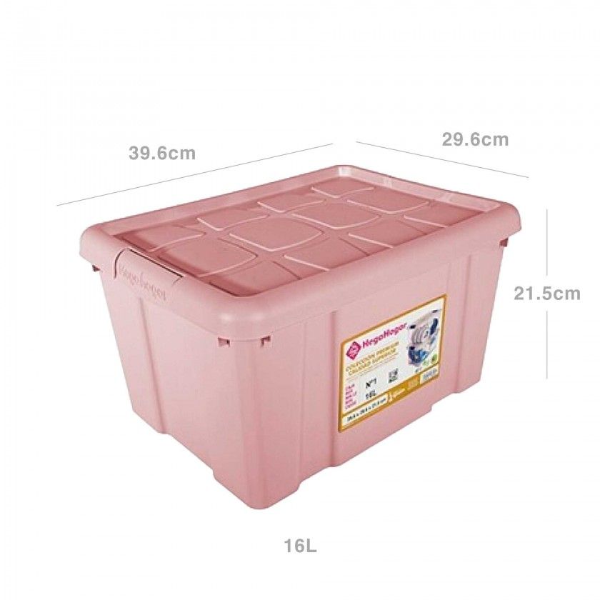 Caixa Arrumos New Box com Fechos Rosa 16l 39.6X29.6X21.5cm