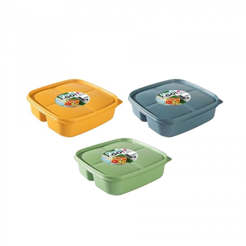 Caixa Hermética Hega Food&Go 3 Divisões 1600ml 21.5X21.5X6cm Caixa Hermética Hega Food&Go 3 Divisões 1600ml 21.5X21.5X6cm