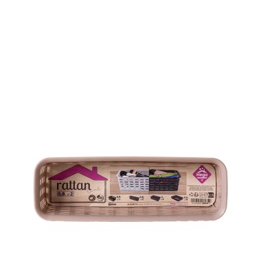 Cesto Multiusos Pl�stico Rattan Retangular Rosa 800ml 24.2X8X6cm