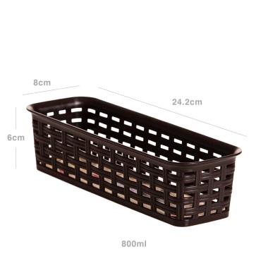 Cesto Multiusos Pl�stico Rattan Retangular Castanho 800ml 24.2X8X6cm