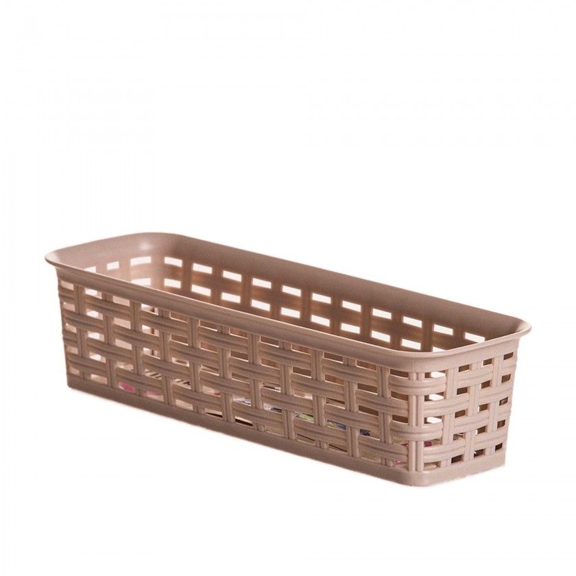 Cesto Multiusos Plstico Rattan Retangular Rosa 800ml 24.2X8X6cm