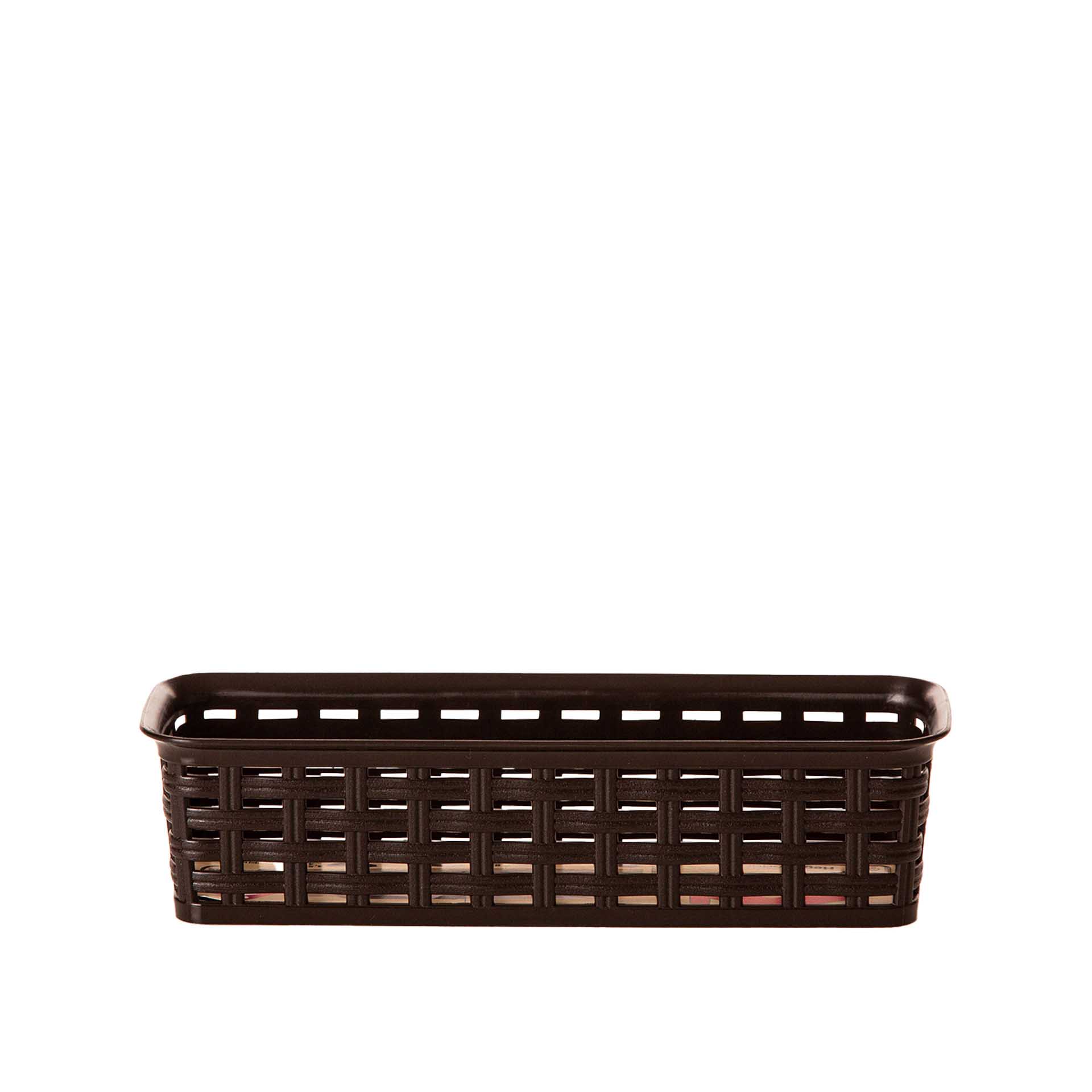 Cesto Multiusos Plástico Rattan Retangular Castanho 800ml 24.2X8X6cm