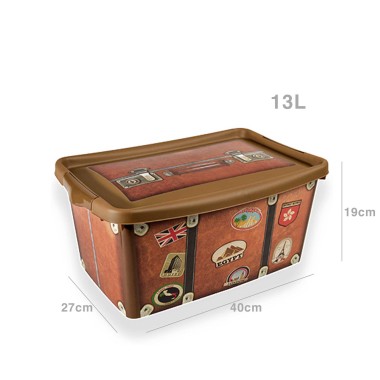 Caixa Arrumos Pl�stico Maleta Castanho 13l 40X27X19cm