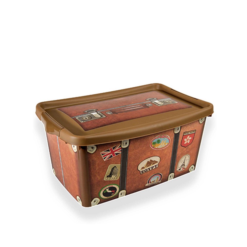 Caixa Arrumos Pl�stico Maleta Castanho 13l 40X27X19cm