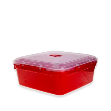 Caixa Hermética Ding Plástico Microondas Quadrado Vermelho 2500ml 23.5X23.5X8cm