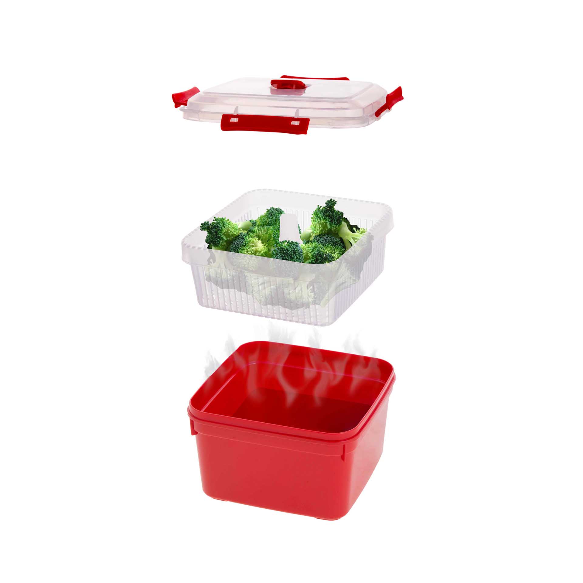 Caixa Hermética Ding Plástico Al Vapor Quadrado Vermelho 2800ml 21.5X21.5X11cm