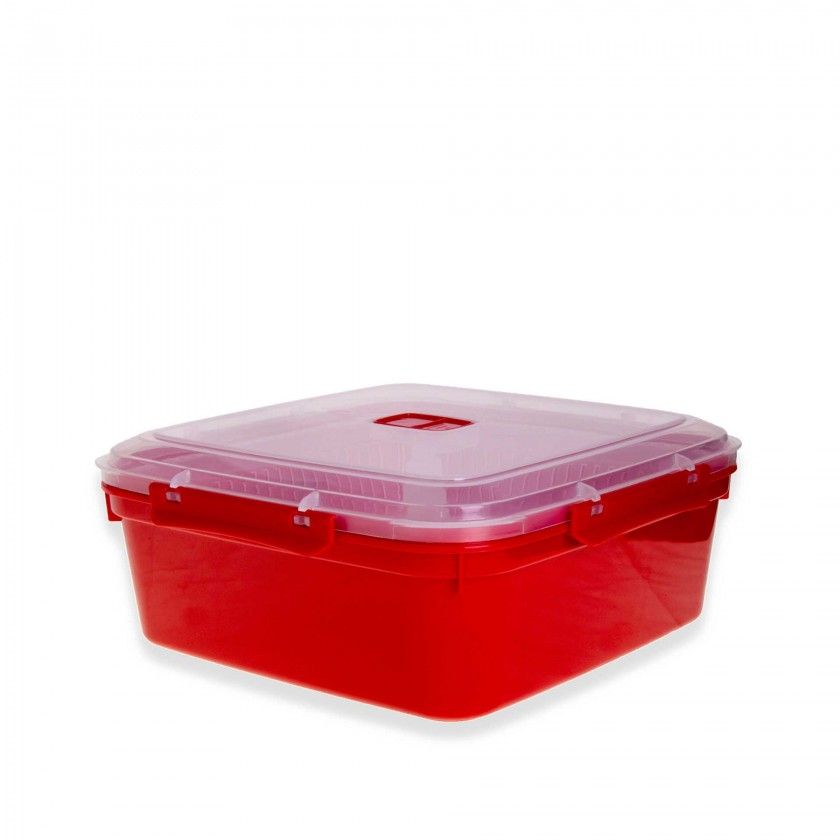 Caixa Hermtica Ding Plstico Microondas Quadrado Vermelho 2500ml 23.5X23.5X8cm