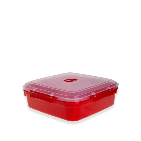 Caixa Hermética Ding Plástico Microondas Quadrado Vermelho 2000ml 21.5X21.5X8cm - Image product