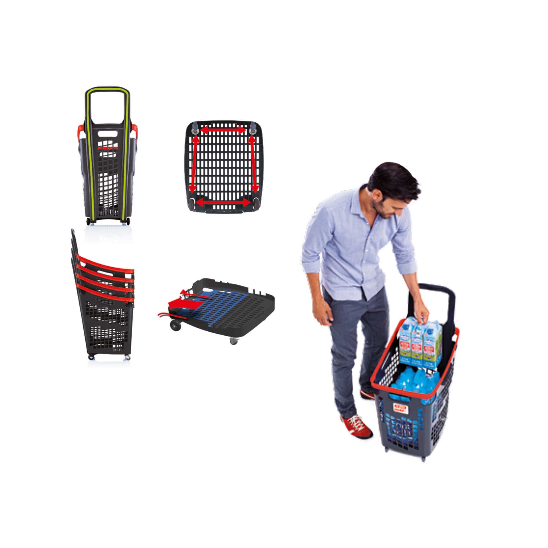 Cesto Compras com 4 Rodas Aro 65l 39X54X87.5cm
