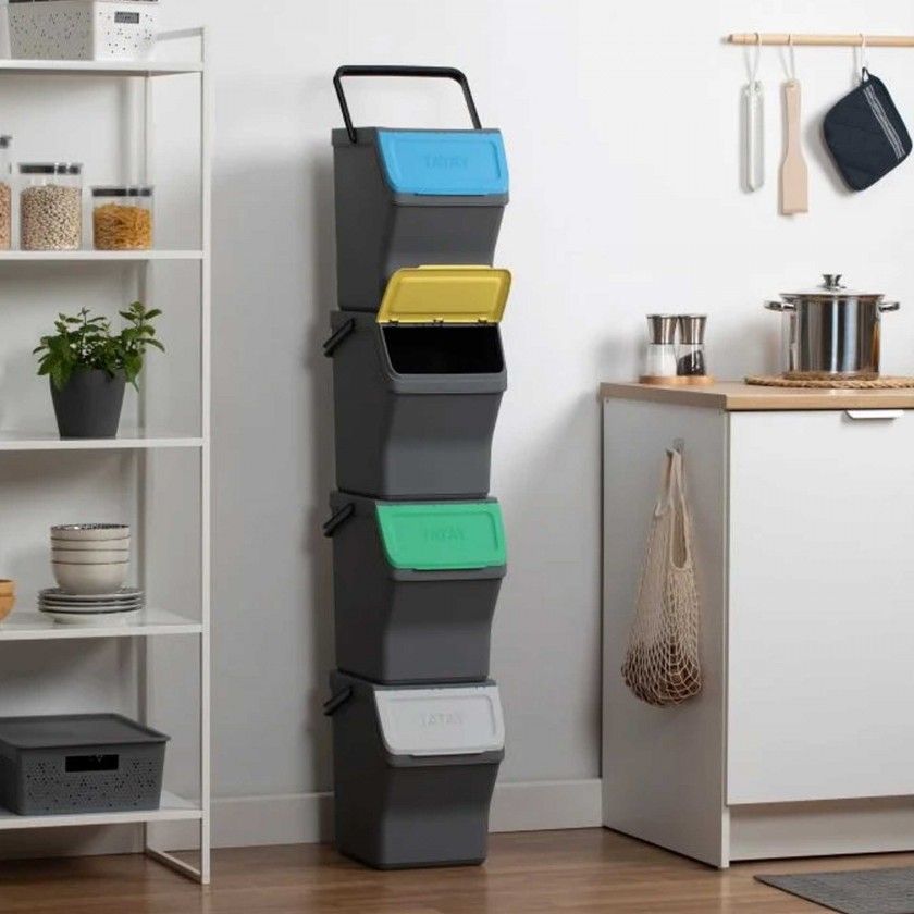 Balde Modular Reciclagem Easy Waste Cinza 20L 35X27X142cm Pack 4 Balde Modular Reciclagem Easy Waste Cinza 20L 35X27X142cm Pack 4