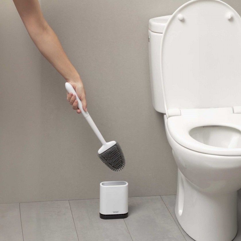 Escovilhão Wc Silicone Flexível Branco 11.2X6.2X42cm Escovilhão Wc Silicone Flexível Branco 11.2X6.2X42cm