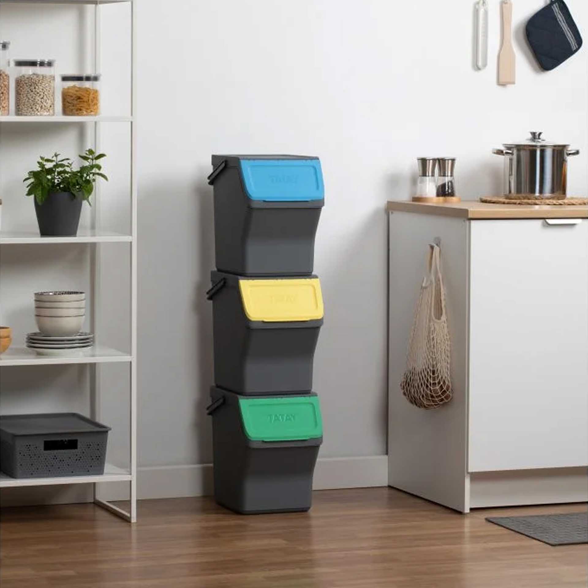 Balde Modular Reciclagem Easy Waste Cinza 20L 35X27X106.5cm Pack 3