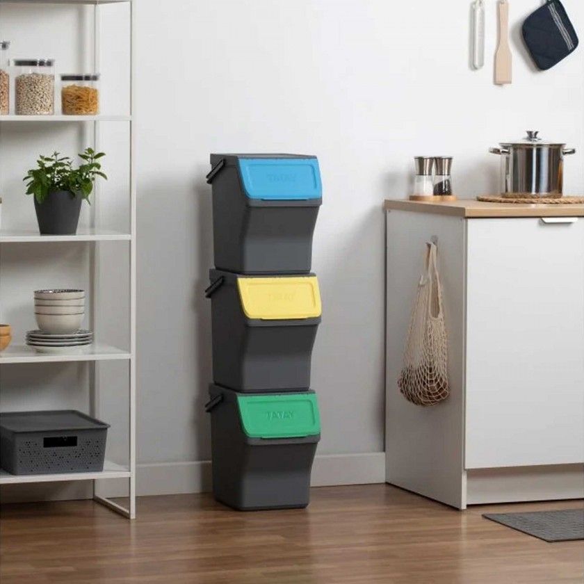 Balde Modular Reciclagem Easy Waste Cinza 20L 35X27X106.5cm Pack 3 Balde Modular Reciclagem Easy Waste Cinza 20L 35X27X106.5cm Pack 3