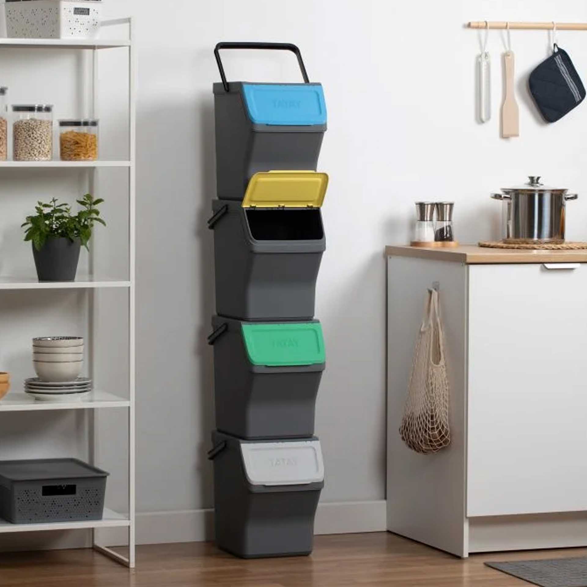 Balde Modular Reciclagem Easy Waste Cinza 20L 35X27X142cm Pack 4