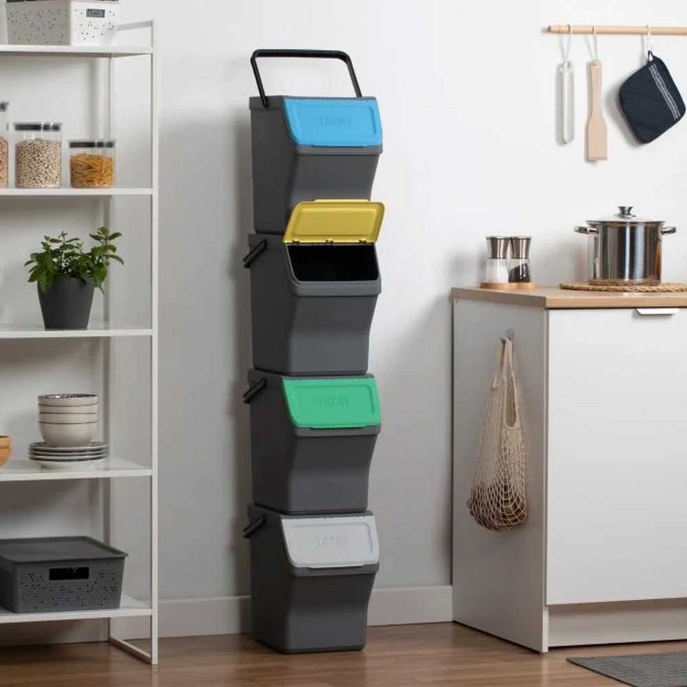 Balde Modular Reciclagem Easy Waste Cinza 20L 35X27X142cm Pack 4