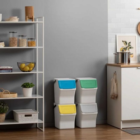 Balde Modular Reciclagem Easy Waste Branco 20L 35X27X142cm Pack 4 - Image product