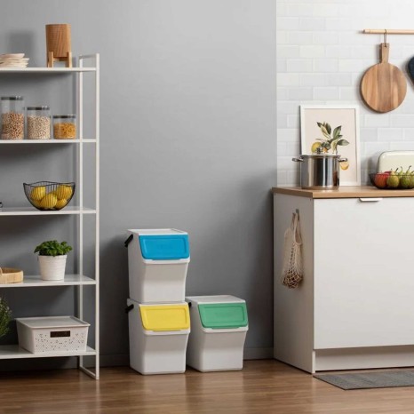 Balde Modular Reciclagem Easy Waste Branco 20L 35X27X106.5cm Pack 3 - Image product