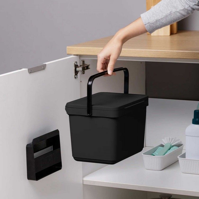 Balde Lixo com Suporte Preto 6L 26.5X20.5X18.5cm Balde Lixo com Suporte Preto 6L 26.5X20.5X18.5cm