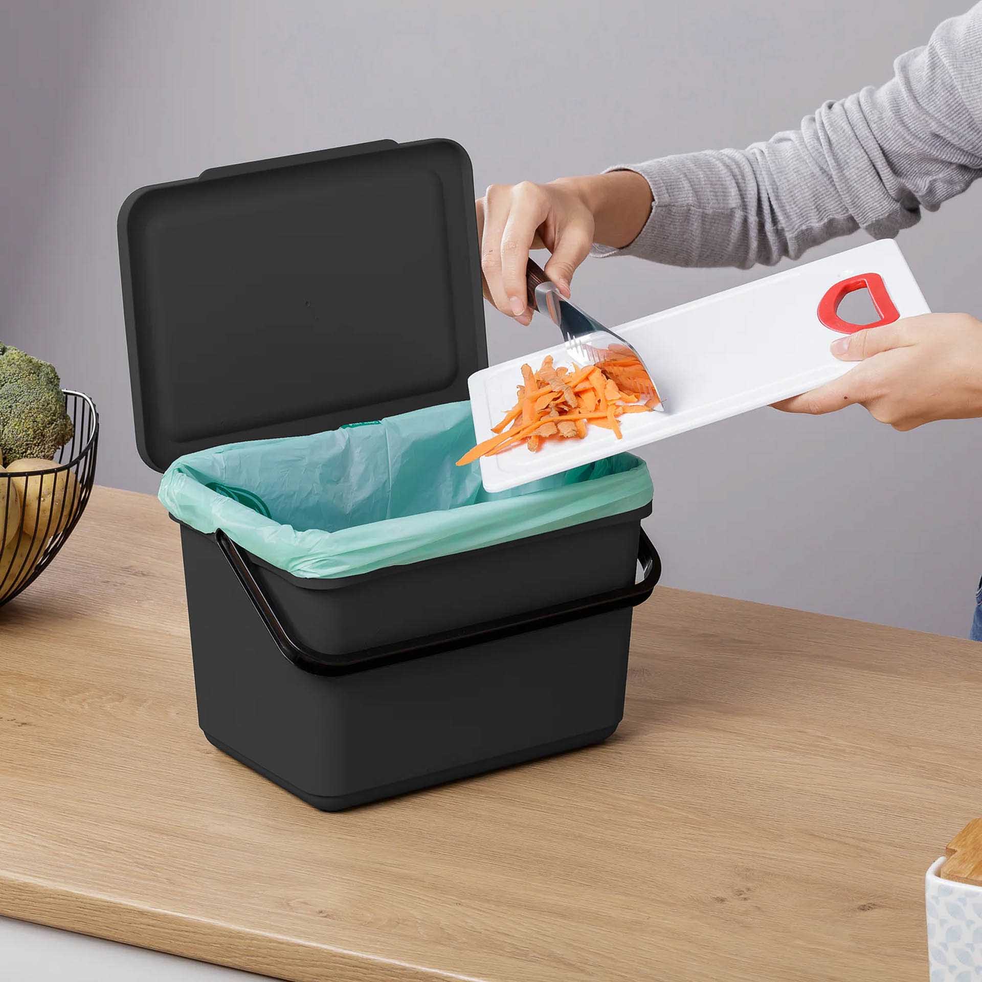 Balde Lixo com Suporte Preto 6L 26.5X20.5X18.5cm