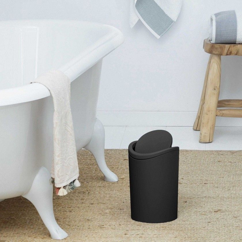 Balde WC com Tampa Basculante Standard Preto 6L 19X28cm Balde WC com Tampa Basculante Standard Preto 6L 19X28cm