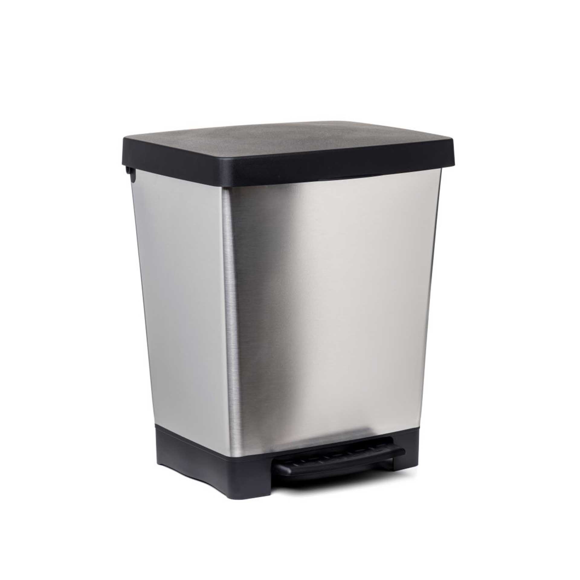 Balde Lixo com Pedal Cubik Cinza Prata 23L 33.5X30X39CM