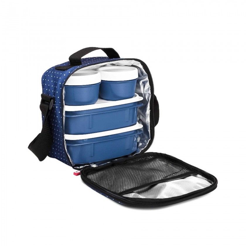 Kit Bolsa Térmica + 4 Caixas Urban Food Azul Dots  2X0.2L+2X0.5L Kit Bolsa Térmica + 4 Caixas Urban Food Azul Dots  2X0.2L+2X0.5L