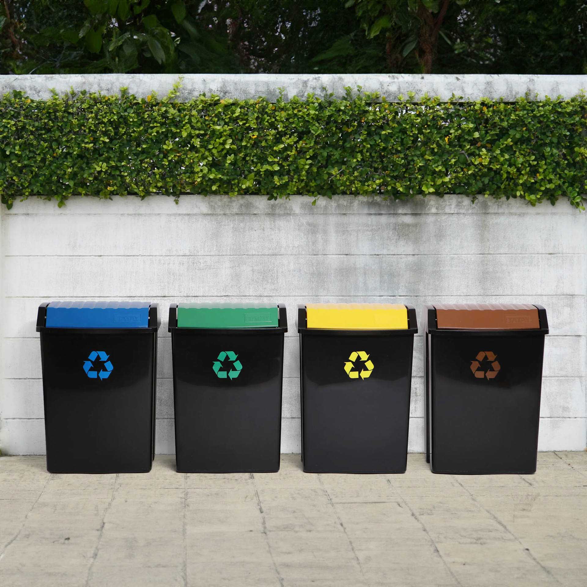 Balde Reciclagem com Tampa Basculante Preto / Verde 50L 40.5X33.5X57.5cm