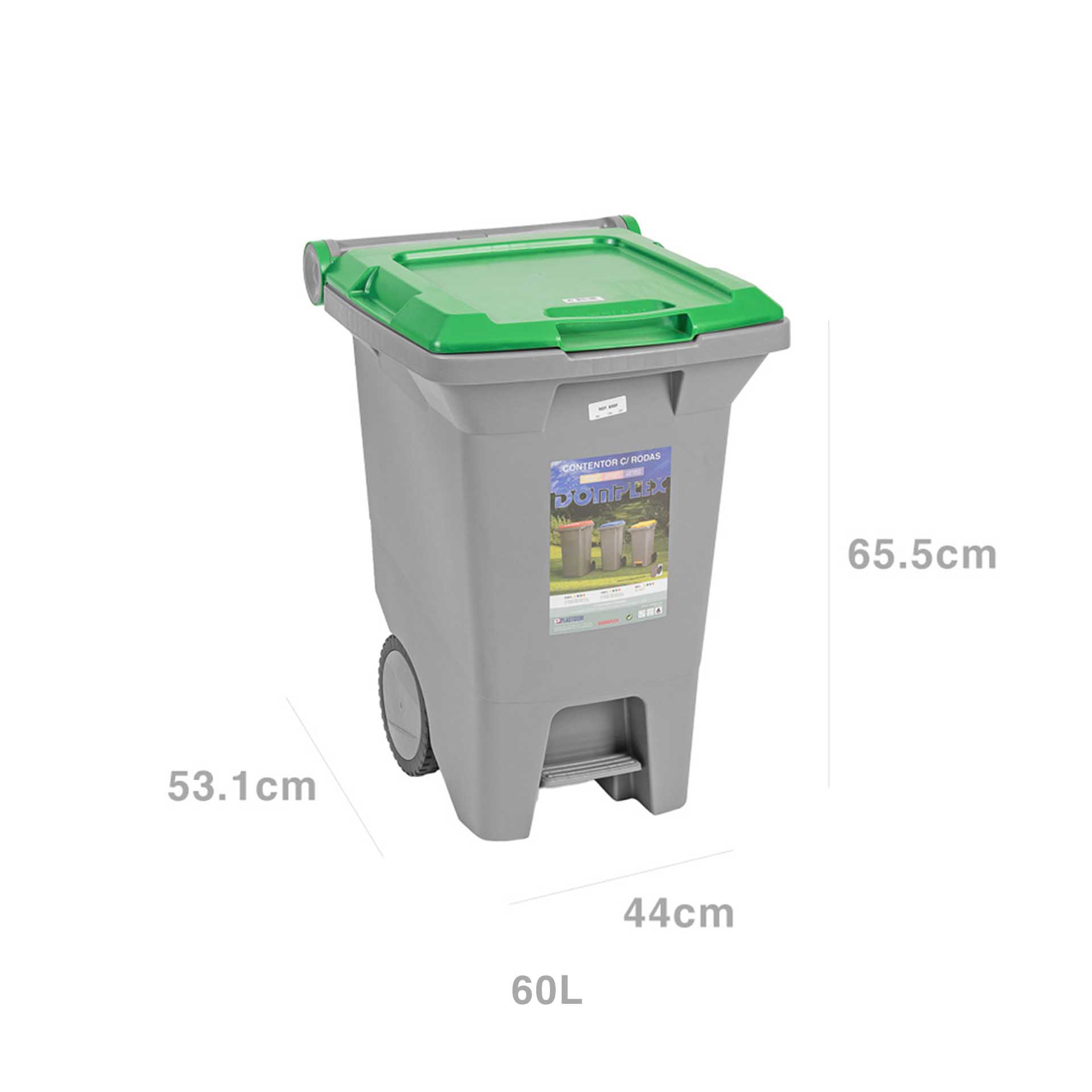 Contentor Eco com Pedal e Rodas Tampa Verde 60l 53.1X44X65.5cm