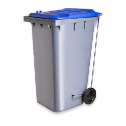 Contentor Eco Cinza com Pedal e Rodas Tampa Azul 240l 73.5X58X100cm