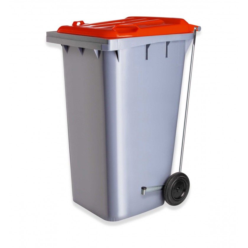 Contentor Eco Cinza com Pedal e Rodas Tampa Vermelha 240l 73.5X58X100cm