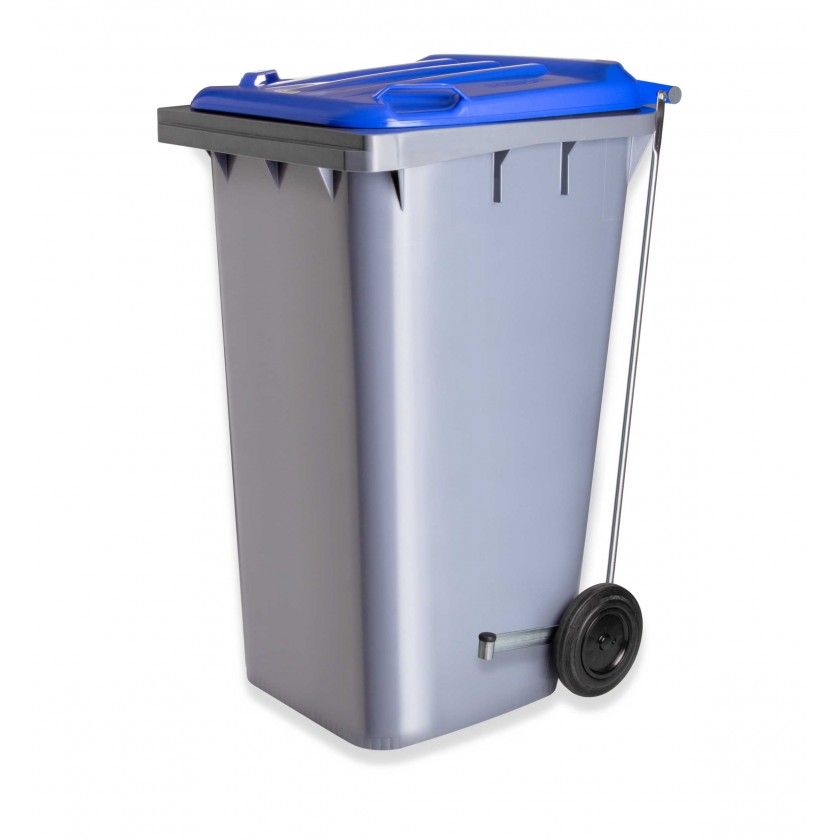 Contentor Eco Cinza com Pedal e Rodas Tampa Azul 240l 73.5X58X100cm