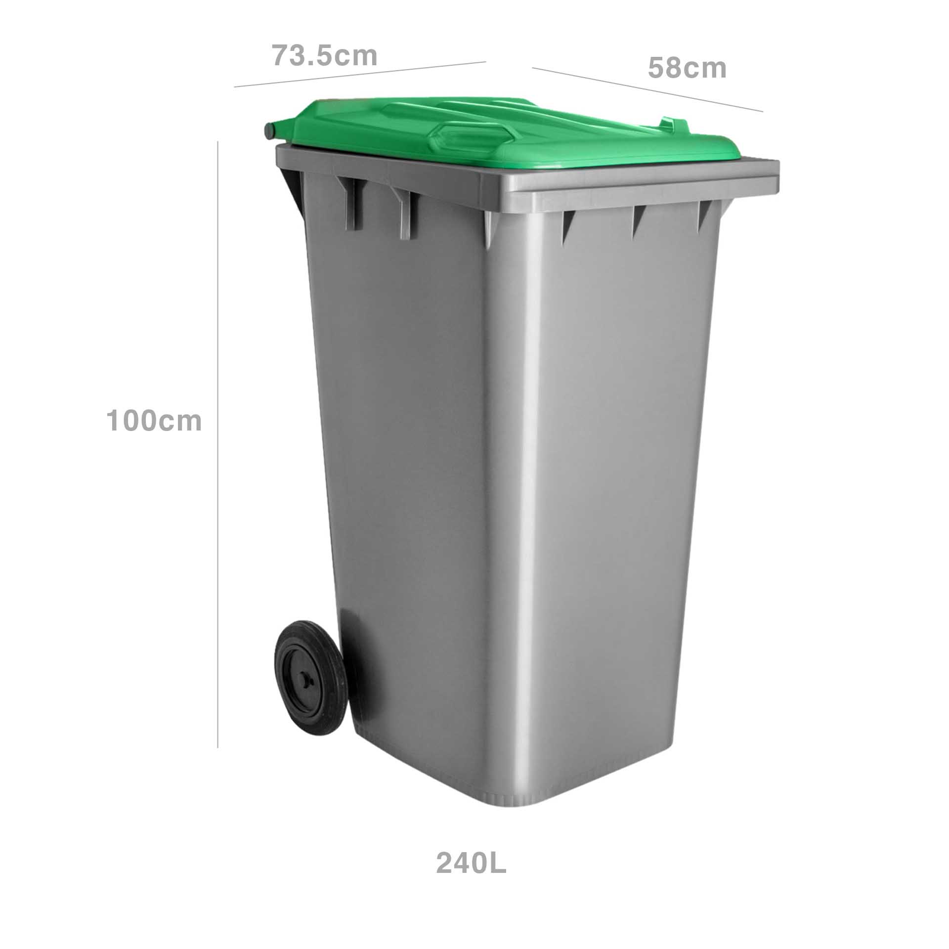 Contentor Eco Cinza com Rodas Tampa Verde 240l 73.5X58X100cm