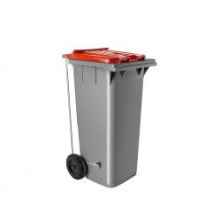 Contentor Eco Cinza com Pedal e Rodas Tampa Vermelha 120l 55.5X47X90.5cm