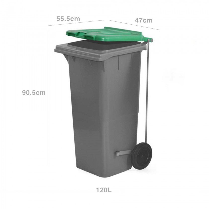 Contentor Eco Cinza com Pedal e Rodas Tampa Verde 120l 55.5X47X90.5cm Contentor Eco Cinza com Pedal e Rodas Tampa Verde 120l 55.5X47X90.5cm