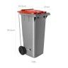 Contentor Eco Cinza com Pedal e Rodas Tampa Vermelha 120l 55.5X47X90.5cm