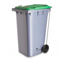 Contentor Eco Cinza com Pedal e Rodas Tampa Verde 240l 73.5X58X100cm