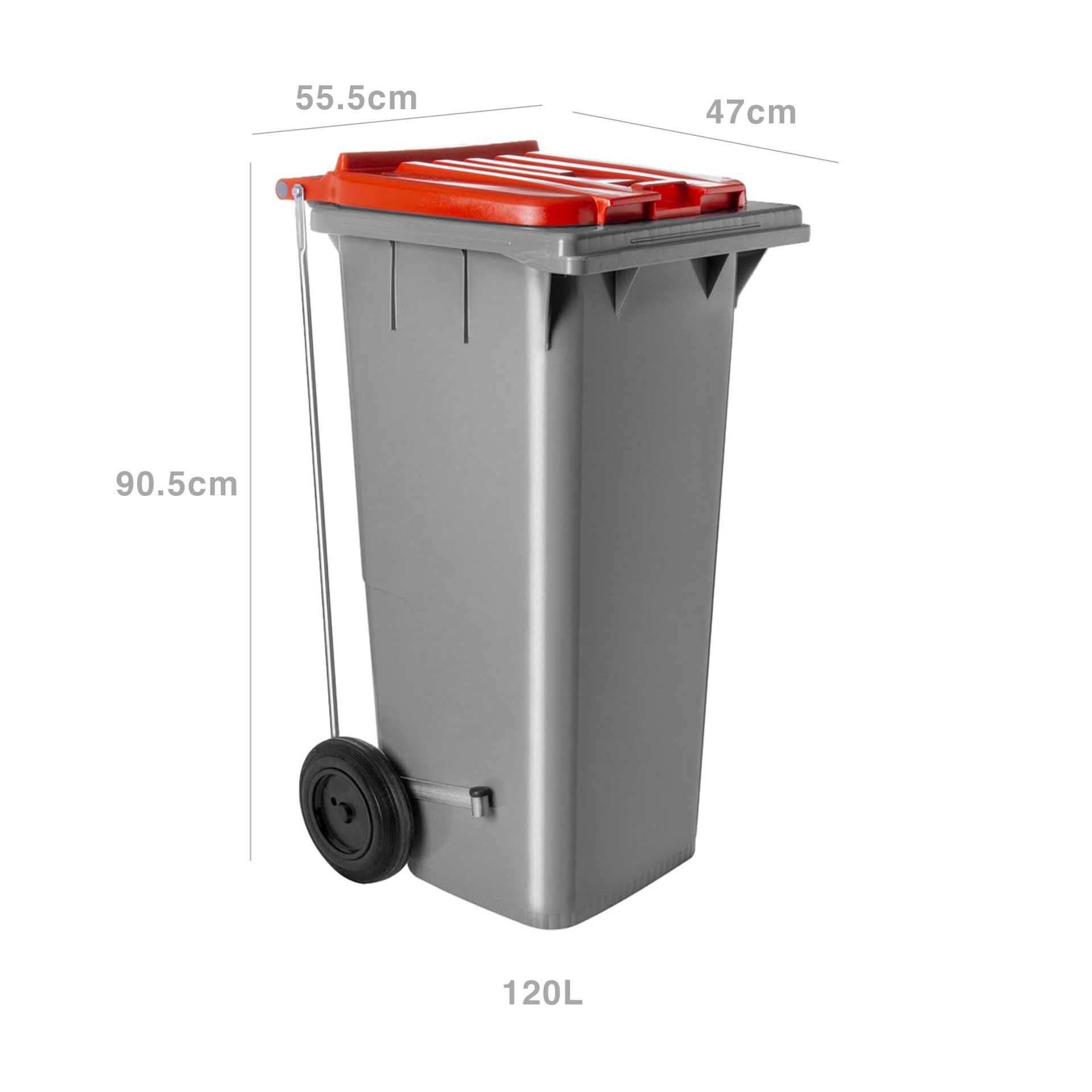 Contentor Eco Cinza com Pedal e Rodas Tampa Vermelha 120l 55.5X47X90.5cm