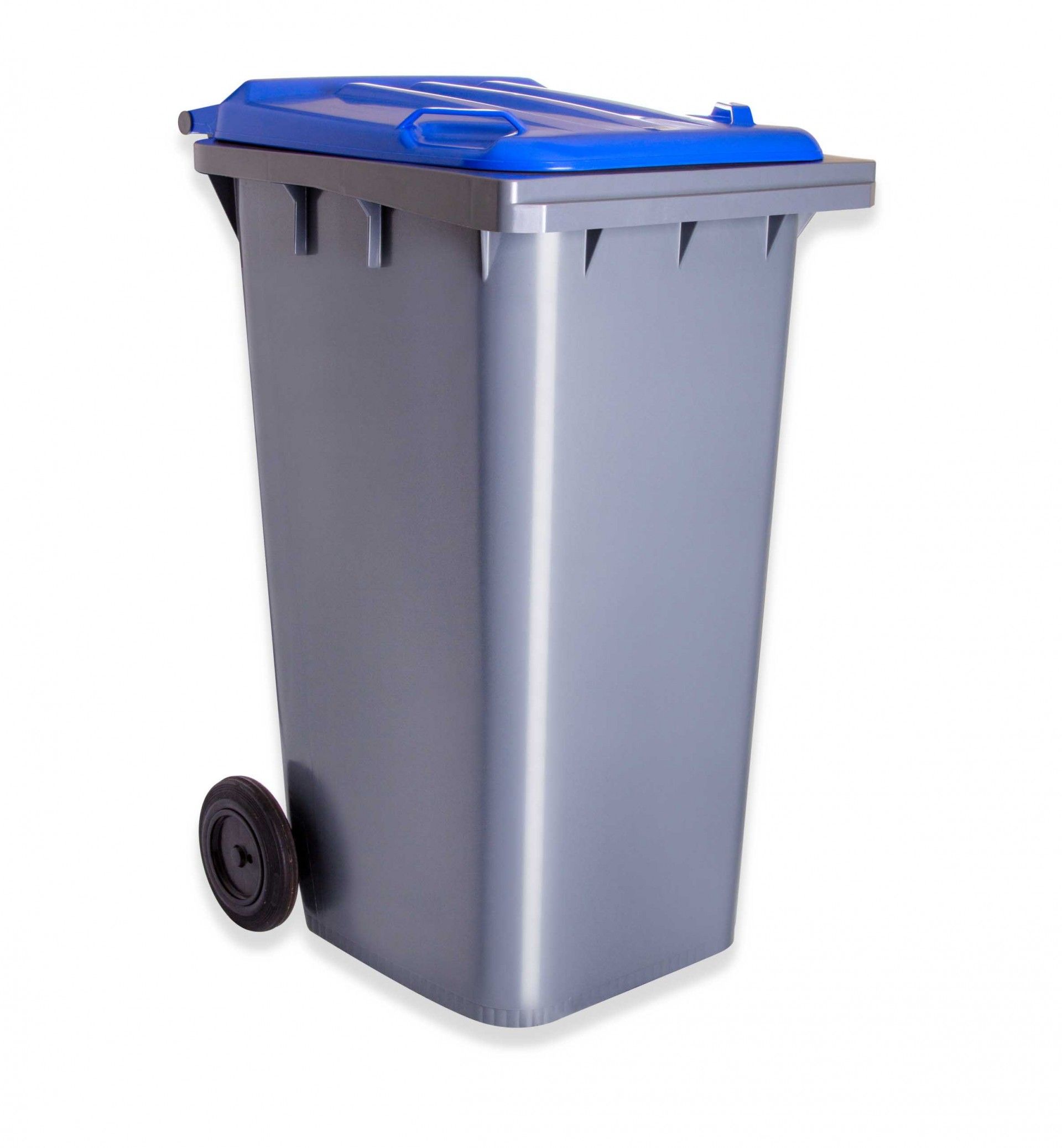 Contentor Eco Cinza com Rodas Tampa Azul 240l 73.5X58X100cm