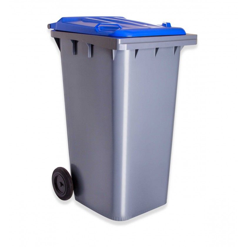 Contentor Eco Cinza com Rodas Tampa Azul 240l 73.5X58X100cm