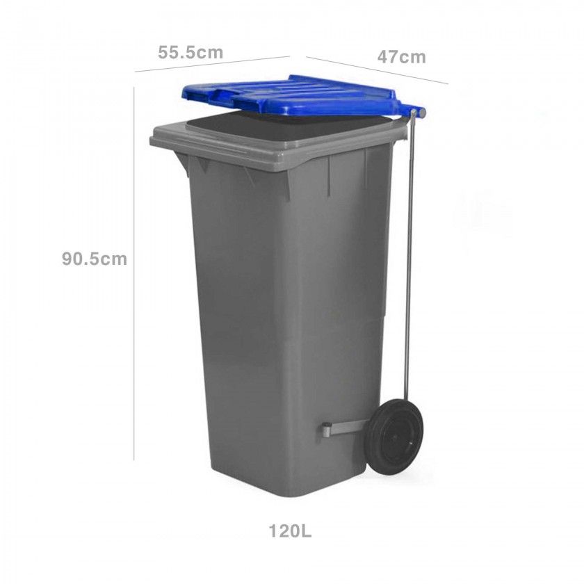 Contentor Eco Cinza com Pedal e Rodas Tampa Azul 120l 55.5X47X90.5cm Contentor Eco Cinza com Pedal e Rodas Tampa Azul 120l 55.5X47X90.5cm