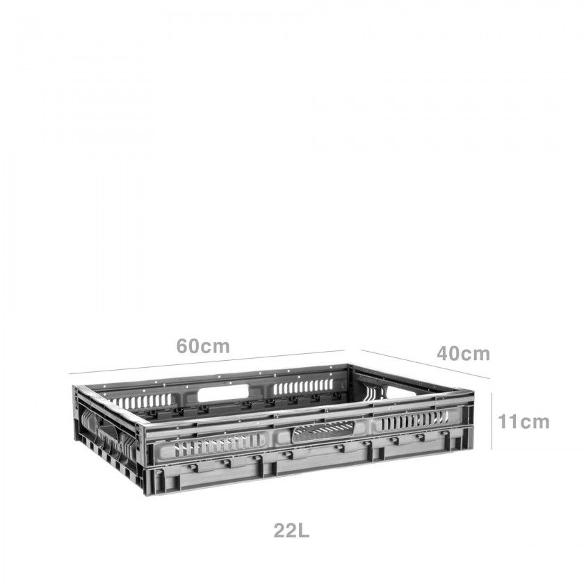 Caixa Contentora Rebatível Perfurada Cinza 22L 60X40X11cm Caixa Contentora Rebatível Perfurada Cinza 22L 60X40X11cm