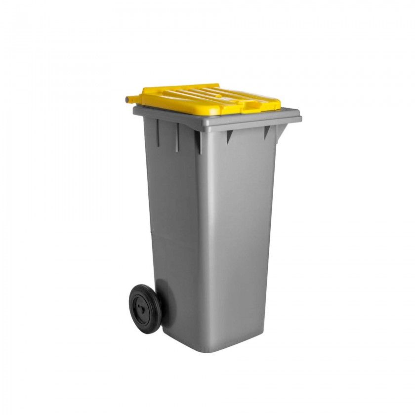 Contentor Eco Cinza com Rodas Tampa Amarela 120l 55.5X47X90.5cm