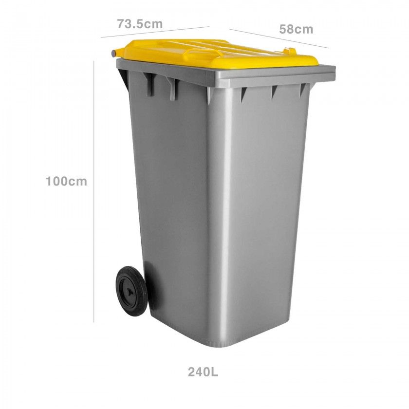 Contentor Eco Cinza com Rodas Tampa Amarela 240l 73.5X58X100cm Contentor Eco Cinza com Rodas Tampa Amarela 240l 73.5X58X100cm