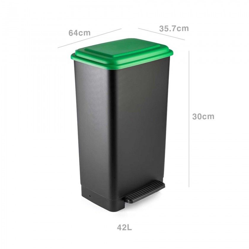 Balde com Pedal Preto Tampa Verde 42L 64X35.7X30cm Balde com Pedal Preto Tampa Verde 42L 64X35.7X30cm